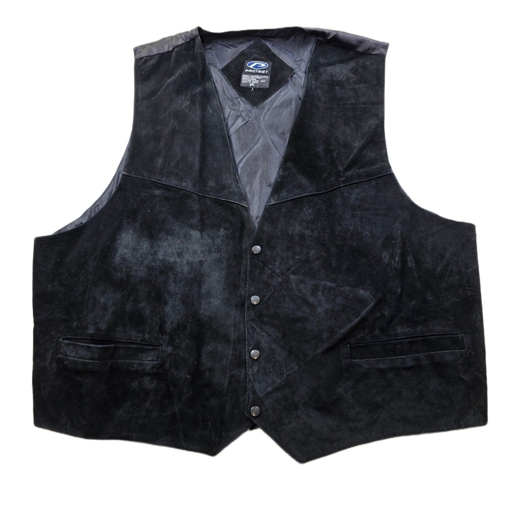 Protest Leather Suede Vest Mens 4XL Black Western‎ Biker Snap Front